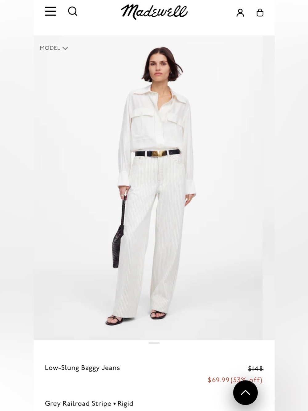 Cotton Low Slung Baggy Madewell Ivory and Blue pinstripe jeans-23 $148 retail
